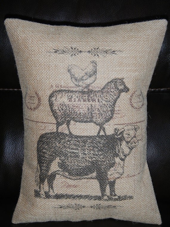 Animal Stack Burlap Pillow Farmhouse by PolkadotApplePillows