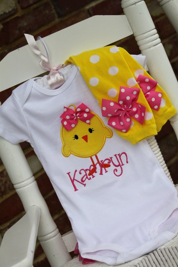 Baby Girl Easter Outfit Hot Pink Chickie bodysuit leg