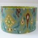 Drum Lamp Shade in Aqua Green and Brown Ikat Linen Fabric with Green Gloss Inside