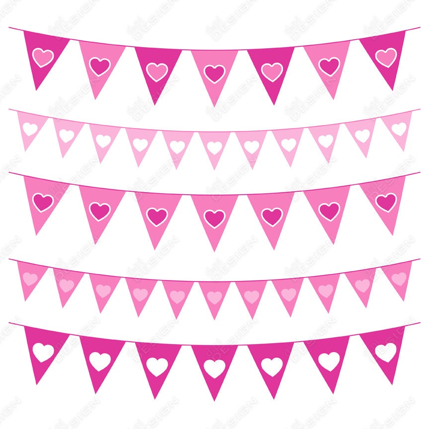 Digital Valentine Buntings Pink Clip Art Heart Buntings for