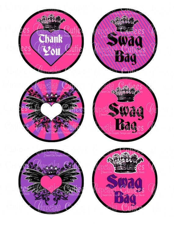 Items similar to Rock Star Pink and Purple Swag Bag Tags Digital Large ...