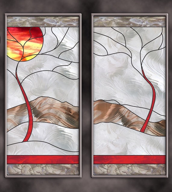 Custom Order Tree Pair Stained Glass Window Panels