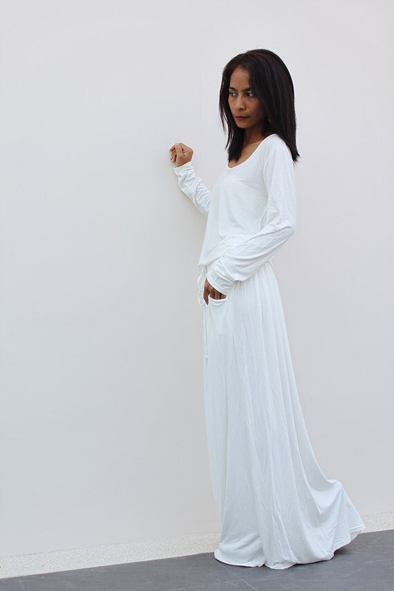 PLUS SIZE Dress  Off-White Maxi Dress - Long Sleeve dress : Autumn ...