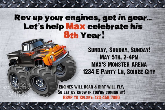 Monster Truck Party Invitations Free Printable 6