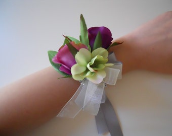 Purple, Lilac Roses Wrist Corsages with Rhinestone Bracelet