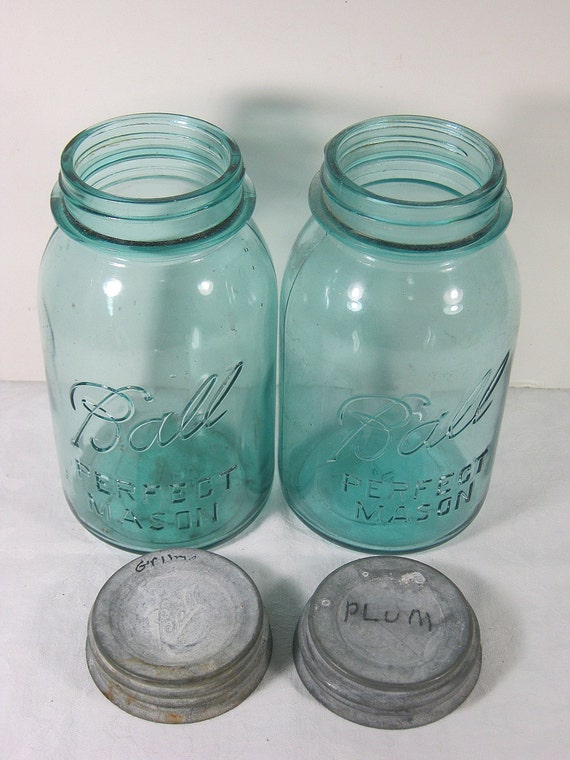 Vintage Blue Ball Canning Jar Set 2 Circa 1920s Zinc Lid   Il 570xN.440397487 Ffyu 