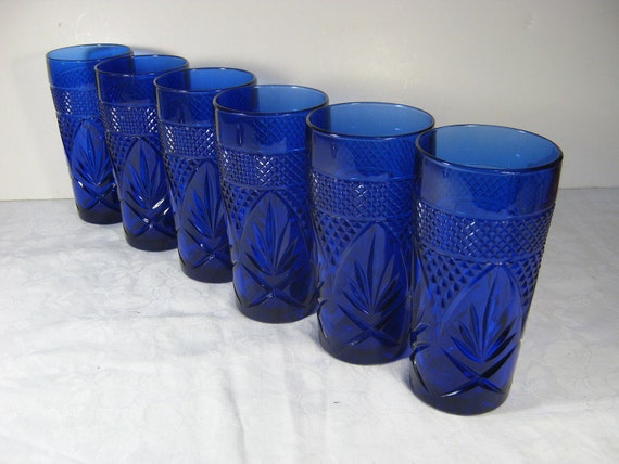 Cobalt Blue Tumblers Glass French Glassware Arcoroc Luminarc 0538