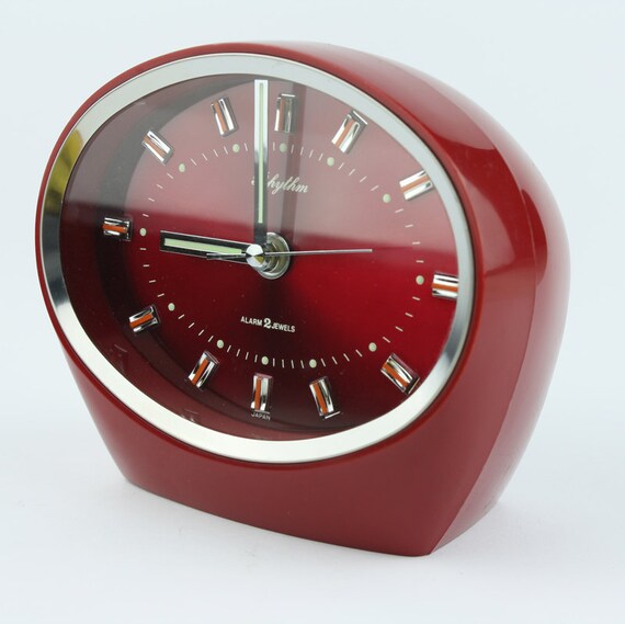 Rhythm Red and Chrome Japanese Two Jewel Alarm Clock