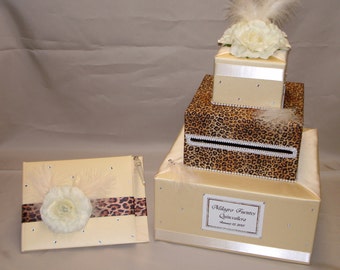 Elegant Custom Made Card Box-Guest Book &Pen set-animal print theme