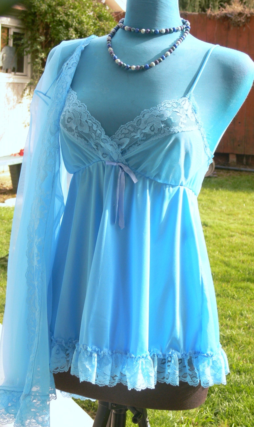 Turquoise blue baby doll sleepwear and by grannyclosetjunk on Etsy