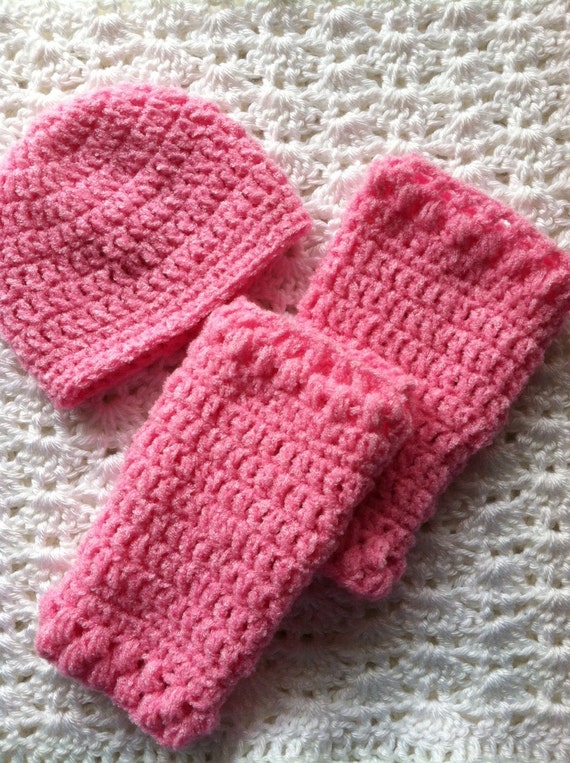 Pink Crochet Baby Hat, Crochet Baby Hat, Newborn Hat, Legwarmers, Pink Hat, Hat and Legwarmers
