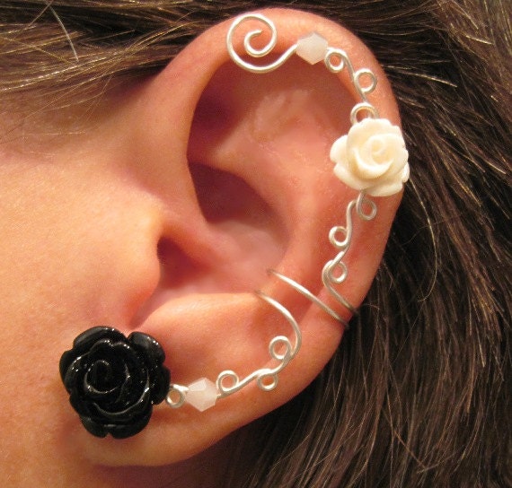 No Piercing Cartilage Ear Cuff  Roses are by ArianrhodWolfchild