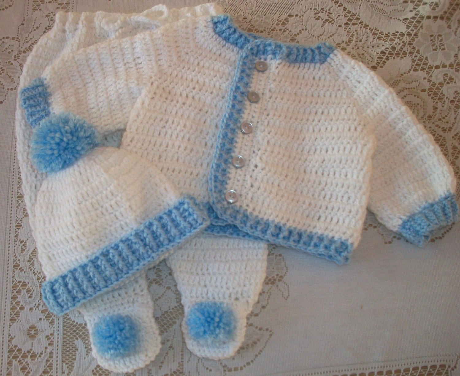 Crochet Baby Boy Sweater Set Layette With Leggings Perfect For