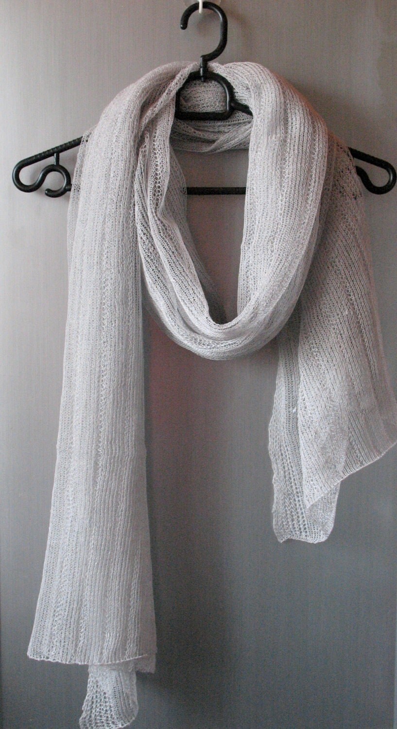 Linen Scarf Shawl Wrap Stole Light Gray Transparent