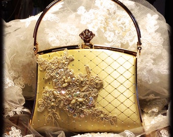 Wedding clutch,Golden Bridal clutch,pearl clutch, French couture vintage inspired bridal evening bag, bridesmaid bag