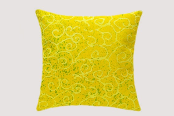 Batik Throw pillow case Yellow Green colors fits 18x