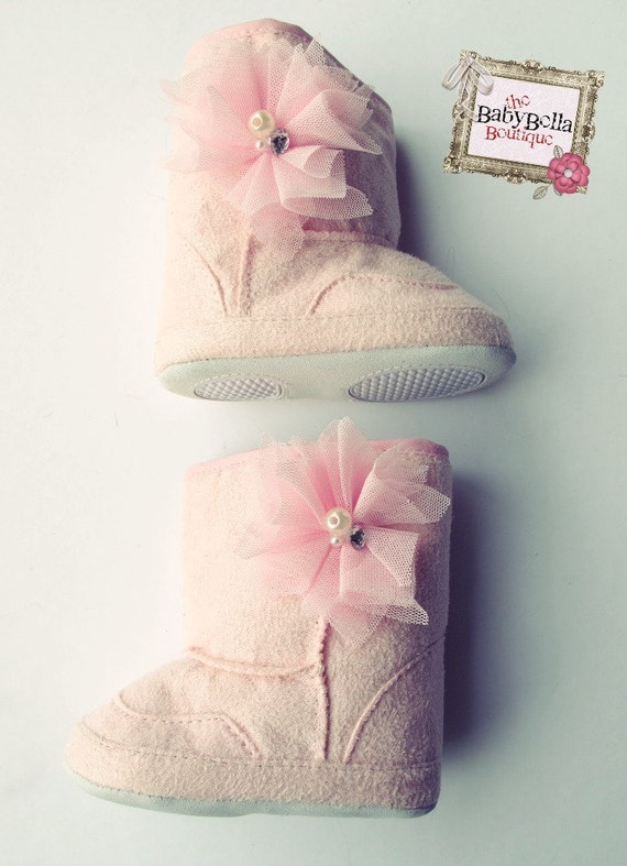 Pink baby fuggs crib boots . Baby Girl by TheBabyBellaBoutique