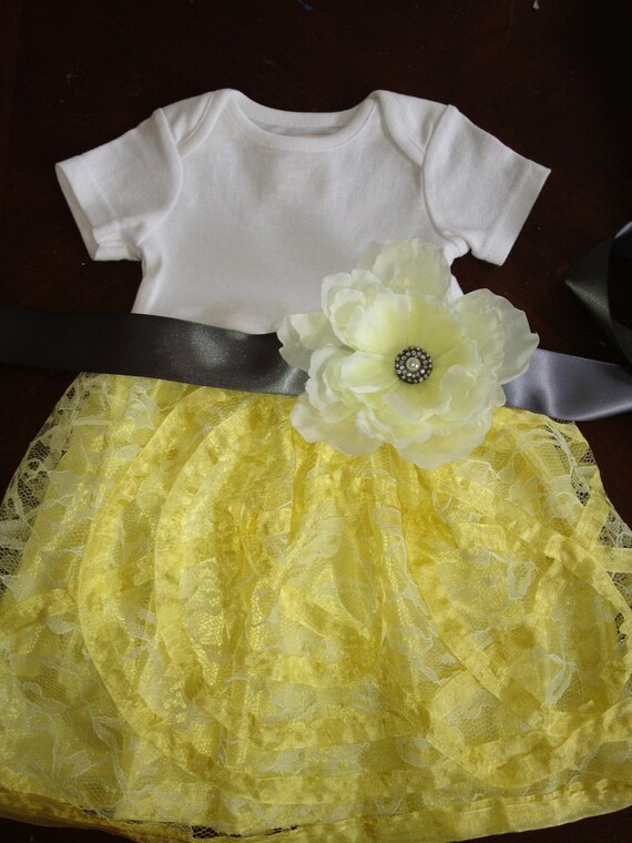 Yellow Lux Lace infant dress with Sash Easter Dress