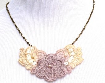 Lace Statement Necklace in Ivory and Lavender Ombre