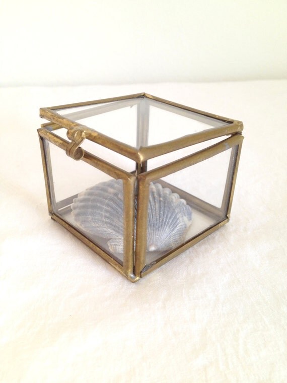 Vintage Glass And Brass Trinket Box W Hinged Lid And Clasp