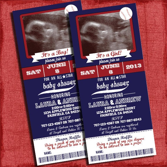 Printable Vintage Baby Shower Baseball Ticket 4x9 Invitation with ...