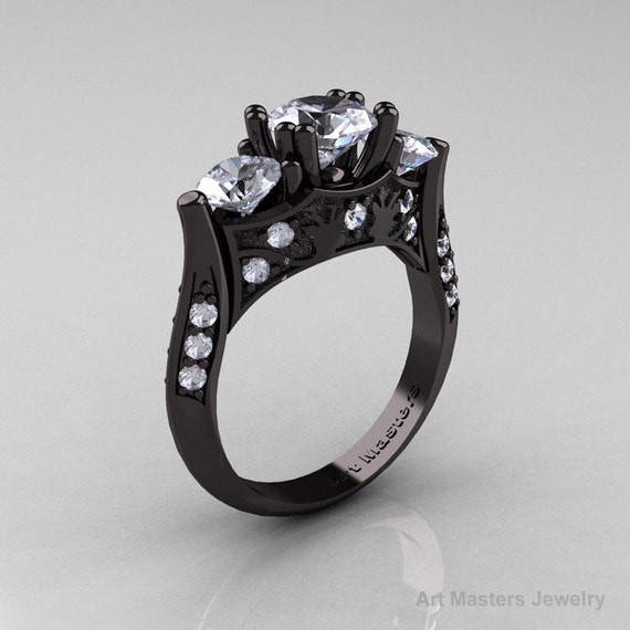 ... Three Stone White Topaz Diamond Solitaire Wedding Ring Y230-14KBGDWT