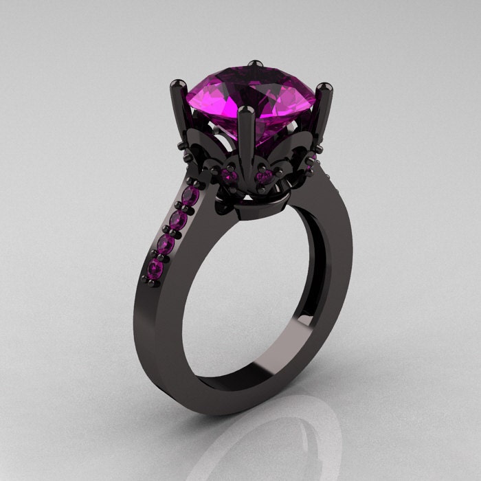 Classic 14K Black Gold 3.0 Carat Amethyst Solitaire Wedding