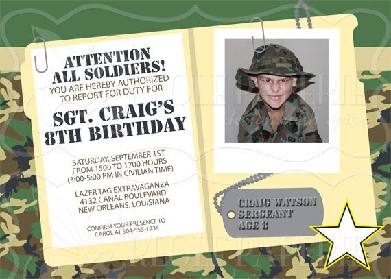 Army Themed Birthday Invitations 7