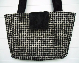 Boho Bag Purse Black and White Checkered Chenille