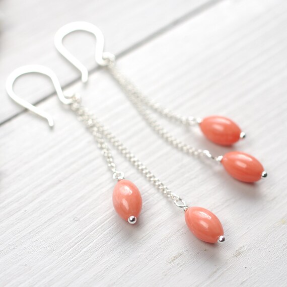 Pink Coral Long Earrings with Sterling Silver
