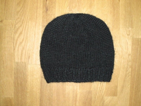 Icelandic black hand knitted hat/cap made of wool ready to