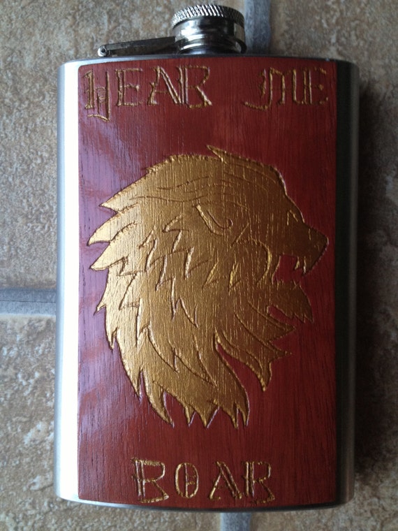 HandCarved Lion's Helm Flask of House Lannister 8oz