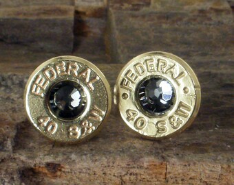 Federl 40 S&W Bullet Earrings - Stud Earrings - Ultra Thin - Black Diamond