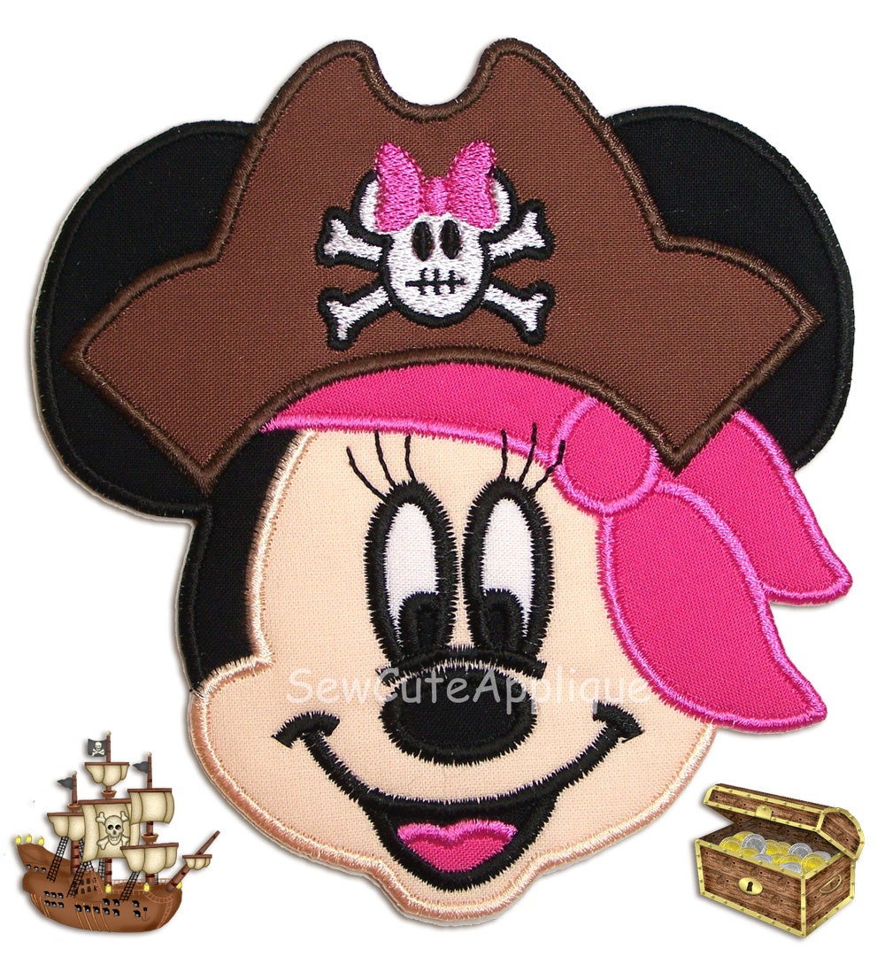 Pirate Minnie Mouse Face No Sew Applique Patch