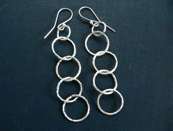 aretes largos de plata esterlina, pendientes, aretes de plata esterlina, martillado, texturado