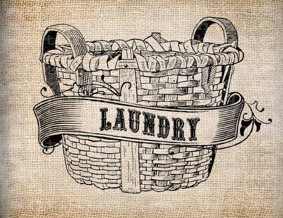 Items similar to Antique Ornate Laundry Basket Label