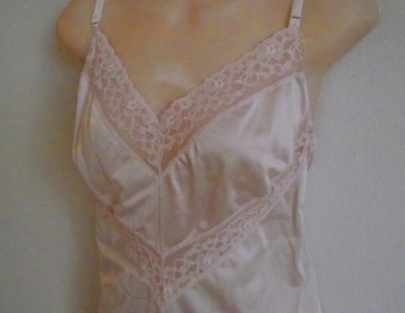 Vintage Slip Camisole Cami Top Pale Pink Lingerie With Lace 