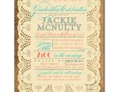 Lace Burlap Graduation Party Invitation Vintage Rustic Coral & Turquoise College High School Printable Digital or Printed - Jackie Style Il_170x135