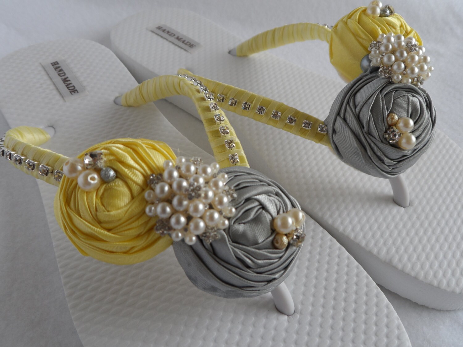 Yellow  Gray Bridal Flip Flops  Wedding by RossyAccesorios