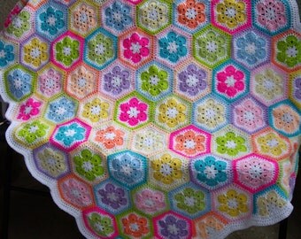 African Flower Crochet Blanket Granny Square Afghan
