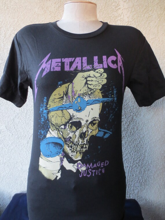 vintage t-shirt metallica damaged justice metal rock band