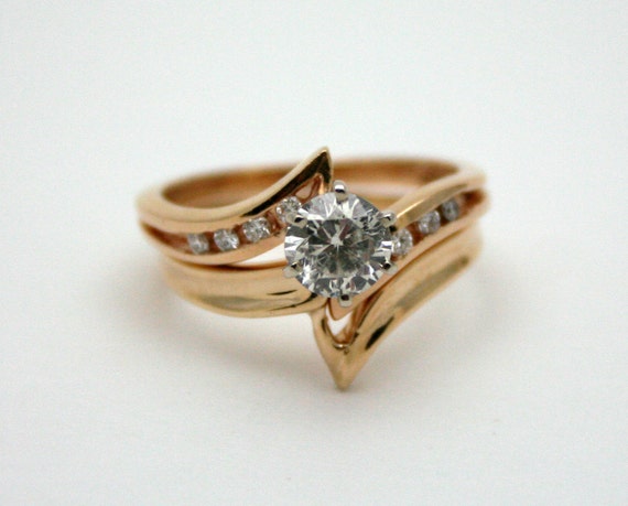 Vintage 14K yellow gold diamond bridal set, Size 5, Engagement Ring ...