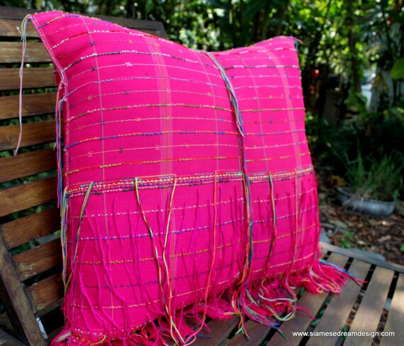 Large Floor Pillow / Cushion in Ethnic Karen Woven Fringed