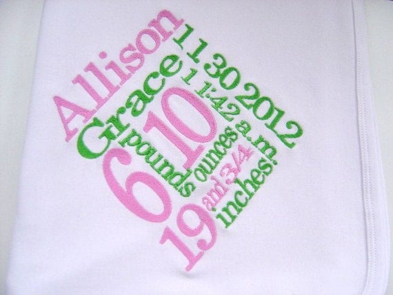 Personalized Baby Girl Birth Annoucement Blanket with Birth Stats