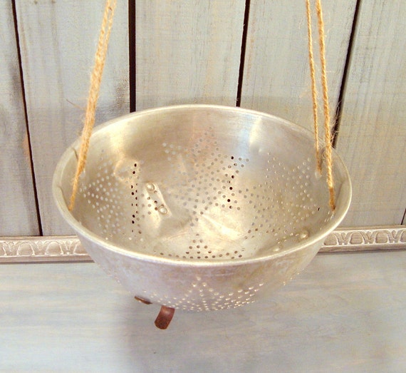 Repurposed Colander Flower Pot Rustic Hanging Flower Pot