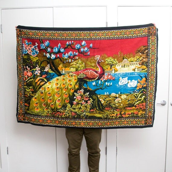 Vintage Peacock Tapestry Wall Hanging