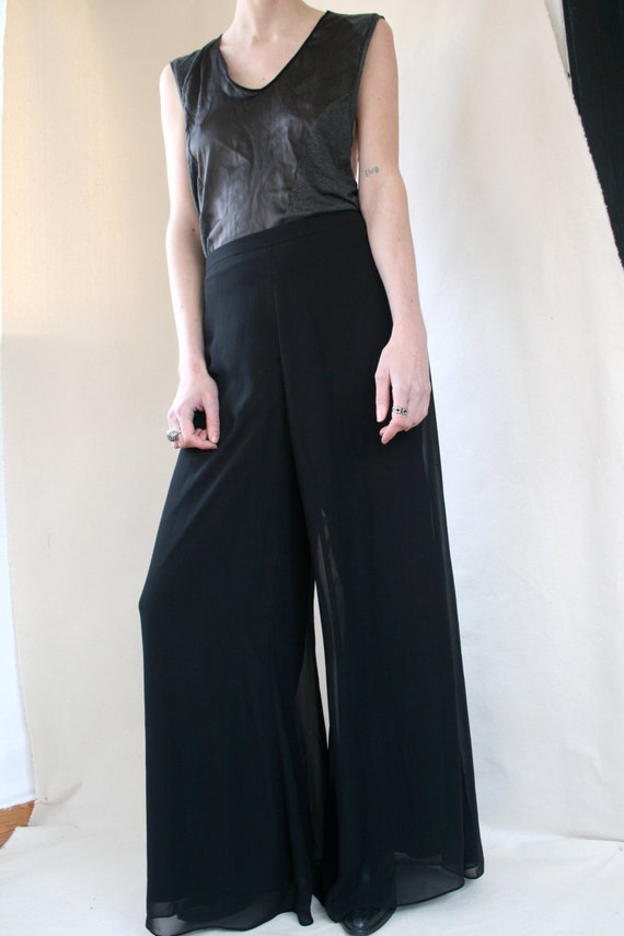 70s black chiffon palazzo pants by yourfriendlygrocery on Etsy