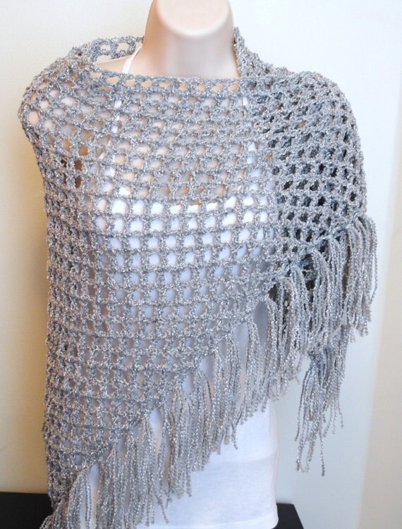sliver crochet open stitch mesh/netting triangle shawl/wrap