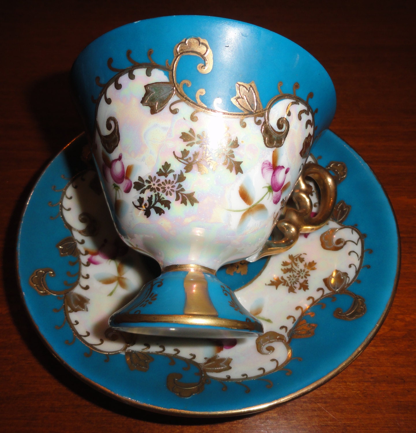 Royal Sealy China Japan Blue Gold Gilt Luster Ware ROSES