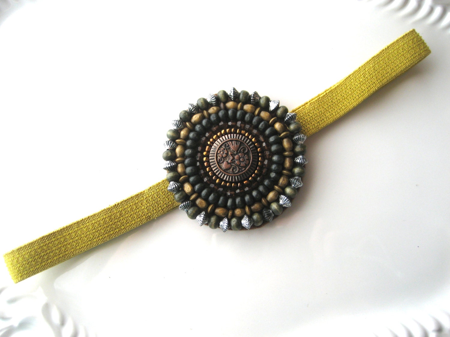 Beaded Medallion Headband Elastic Headband Beaded